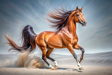 Obraz premium Arabian Horse Photography, Elegant White Background, Isolated Arabian Horse, Purebred Arabian, Majestic Arabian Stallion, Horse Portrait, Equine Photography