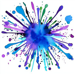 Watercolor Blue and Purple Splash Clipart – Paint Stains and Ink Blots on a White Background, High-Resolution Artistic Design Element