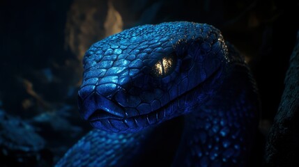 Fototapeta premium Mystical Blue Serpent: A Nighttime Encounter