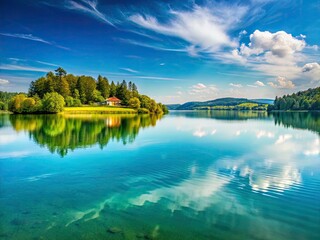 Obraz premium Brombachsee Minimalist Photography: Serenity, Lake, Bavarian Landscape, Summer, Germany