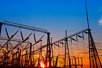 Wire electrical energy at sunset