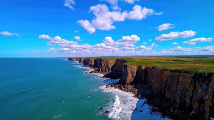 Cliffside scenic view of the ocean coastal landscape aerial photography nature bright day serenity