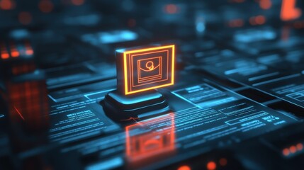 Fototapeta premium Glowing approval stamp in a digital landscape technology hub graphic visualization futuristic environment conceptual view
