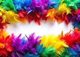 Colorful Feather Boa Banner Design, Bright Festive Background, Creative Template,  Party Decoration, Boho Chic,  Feathery Texture