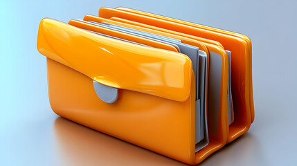 3D Orange Folder Icon Holds Files Securely and Efficiently on a Reflective Surface