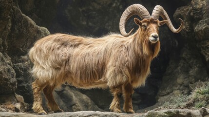 Obraz premium The West Caucasian tur is a unique mountain dwelling goat antelope native to the rugged terrains of the Caucasus Mountains, showcasing the distinct characteristics of this remarkable species.