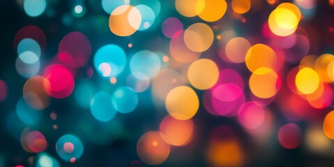 Obraz premium Colorful night lights bokeh featuring a variety of hues such as red, green, yellow, blue, orange, pink, and white create a vibrant and enchanting atmosphere with stunning bokeh effects.