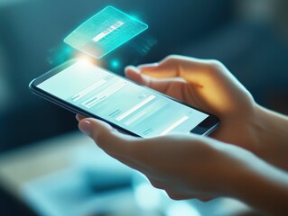 A person using a smartphone to interact with a digital payment interface, showcasing modern technology and convenience in financial transactions.