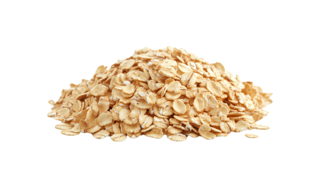 A pile of raw oatmeal close up, created with Generative AI technology, PNG