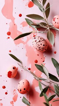 Celebrate Mediterranean Easter with olive branches and decorated eggs in warm terracotta colors