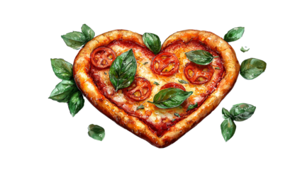 Valentine's Day, drawn heart shaped pizza close up, created with Generative AI technology, PNG