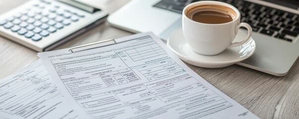 Organized tax preparation session at minimalist workspace clean environment document focus productivity concept