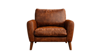 Stylish leather armchair in warm tones. transparent background