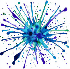 Watercolor Blue and Purple Splash Clipart – Paint Stains and Ink Blots on a White Background, High-Resolution Artistic Design Element