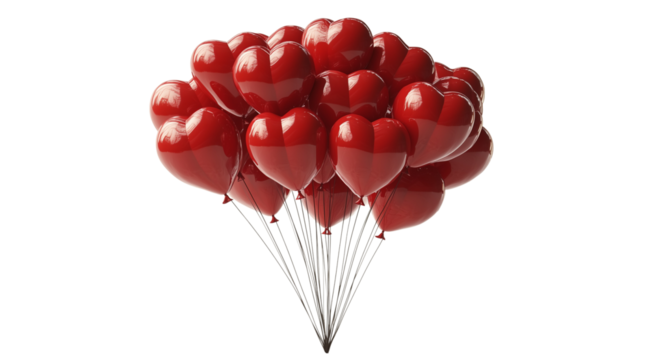 Valentine's Day, bunch of red heart shaped balloons close up, created with Generative AI technology, PNG - Powered by Adobe