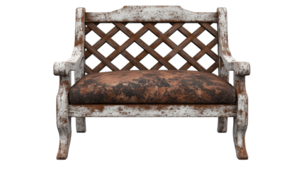 Vintage bench with rustic charm and character. transparent background