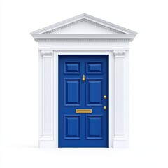 Elegant Blue Door with Classic Architectural Elements in White