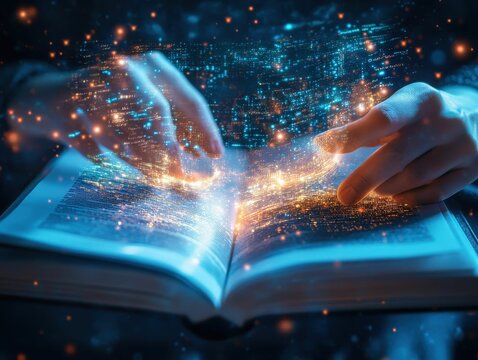 Hands flipping through a binder of tax rules digital landscape interactive learning environment close-up view financial literacy