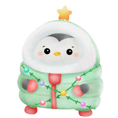 Festive Penguin in Winter Outfit