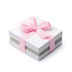 Obraz premium Elegant White Gift Box with Pink Ribbon on Isolated Background