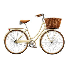 Classic Bicycle with Wicker Basket for Vintage Lifestyle Promotion on Transparent Background