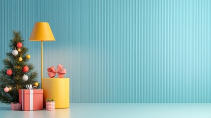 Festive Christmas Scene with Tree, Gifts, and Colorful Decorations