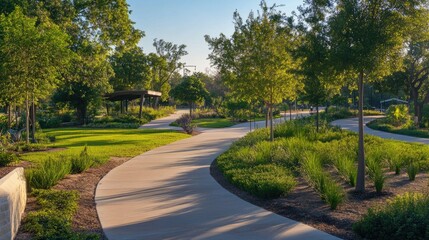 Fototapeta premium A city park with vibrant green spaces, walking paths, and sustainable landscaping practices