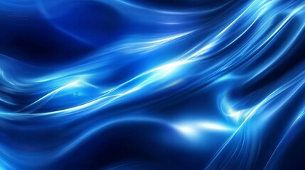 Fototapeta premium Captivating dark blue backdrop adorned with fluid wave lines, evoking a futuristic technological realm. 