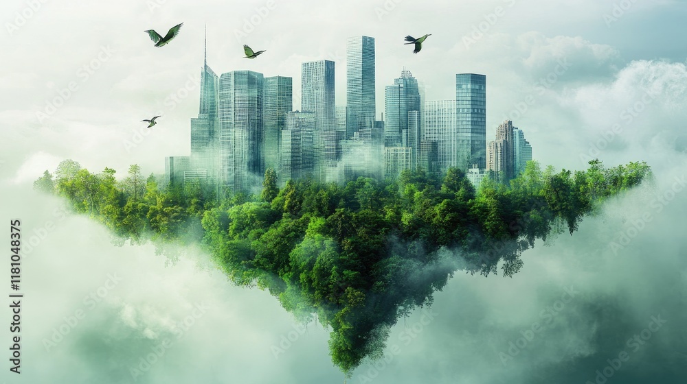 Canvas Prints A conceptual design showing a forest morphing into a sustainable, eco-friendly city