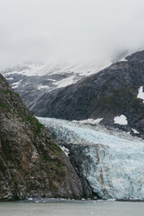 Scenic views of a glacier in Glacier Bay National Park in southeast Alaska 
