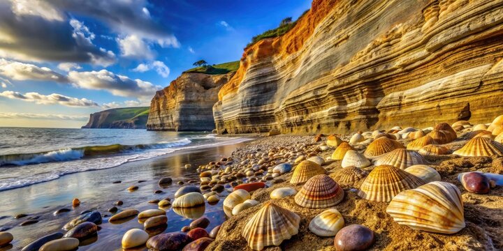 Fossil Undercliff 3: Coastal Erosion, Jurassic Coast, Ancient Seashells, Sedimentary Rock, Paleontology,  Geological Formation,  Cliff Face,  British Geology,  Natural History Photography