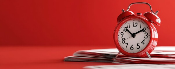 Tax deadline alert bold red notification with alarm clock financial planning home office close-up view urgency concept