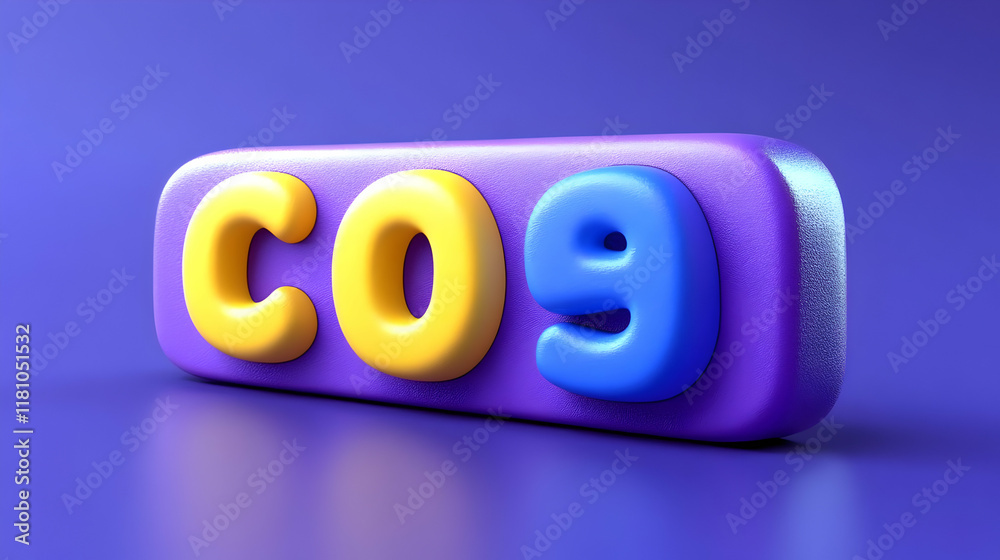 Fototapete 3d illustration of co9 text embedded in a purple rounded rectangle on a purple background