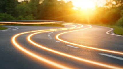 Glowing Road to Success: Asphalt Path at Sunset