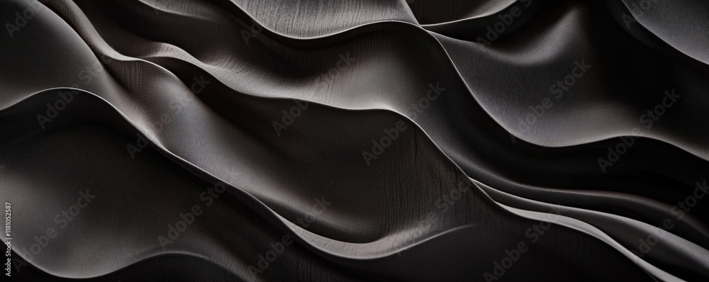 Poster Abstract wavy texture in dark tones showcasing smooth, flowing lines and intricate patterns, creating a sense of depth and movement, copy space for text