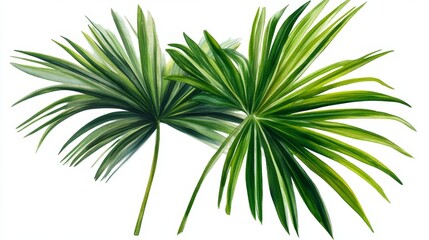 Fototapeta premium Lush Green Tropical Palm Leaves Isolated on White Background