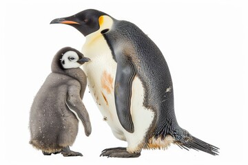 Naklejka premium Penguin Parent with Cute Chick Isolated on Transparent or White Background