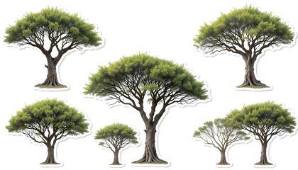 Fototapeta premium Collection of Isolated African Acacia Trees with Cutout Path for Design and Creative Use