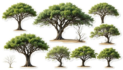 Fototapeta premium Collection of Isolated African Acacia Trees with Cutout Path for Design and Creative Use