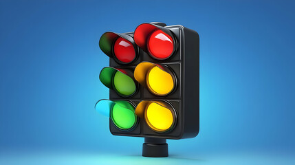 3D Traffic Light Shines Bright Against a Blue Backdrop, Signaling Safety and Regulation on the Road.