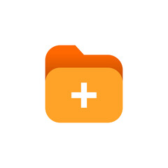 Flat illustration of folder icon with a gradient color, a plus sign to represent adding data, documents, or files. for apps, websites, or user interface designs on file management or data organization