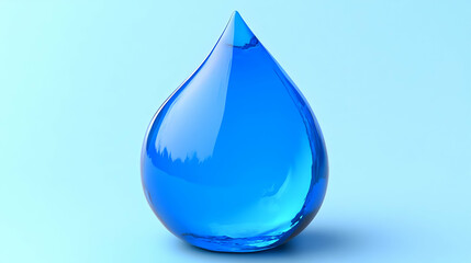A Single Blue Water Droplet Rests on a Soft Blue Background Gently Illuminated
