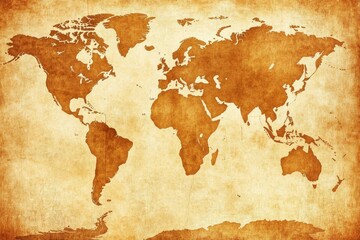 Vintage Style World Map on Textured Aged Paper Background