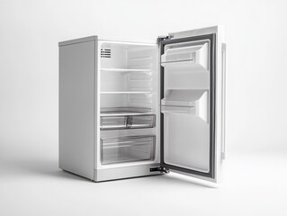 Modern White Refrigerator with Open Door and Empty Interior Space