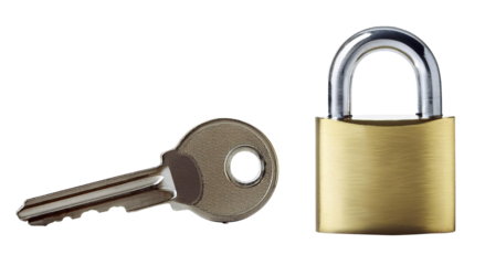 key and padlock isolated on white background