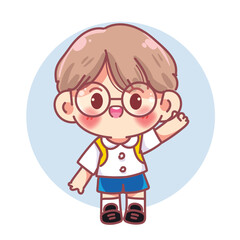 Boy in a school uniform waving and greeting  character cartoon Vector