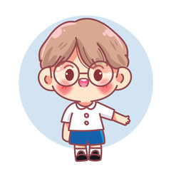 Boy in a school uniform waving and welcoming  character cartoon Vector