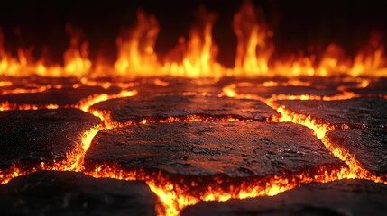 Fiery Inferno: A mesmerizing view of glowing lava rocks, creating a fiery, textured landscape. Perfect for backgrounds and designs.