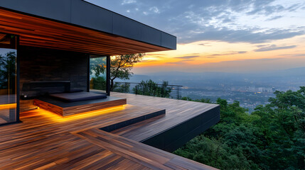Obraz premium Modern Deck Sunset View Illustration