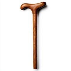 Social mobility accessibility concept. Wooden cane with a curved handle, isolated on a white background.